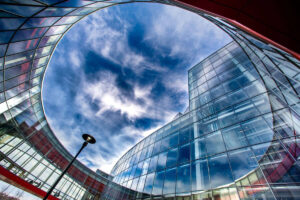 Looking up through circular building at Rochester Institute of technology